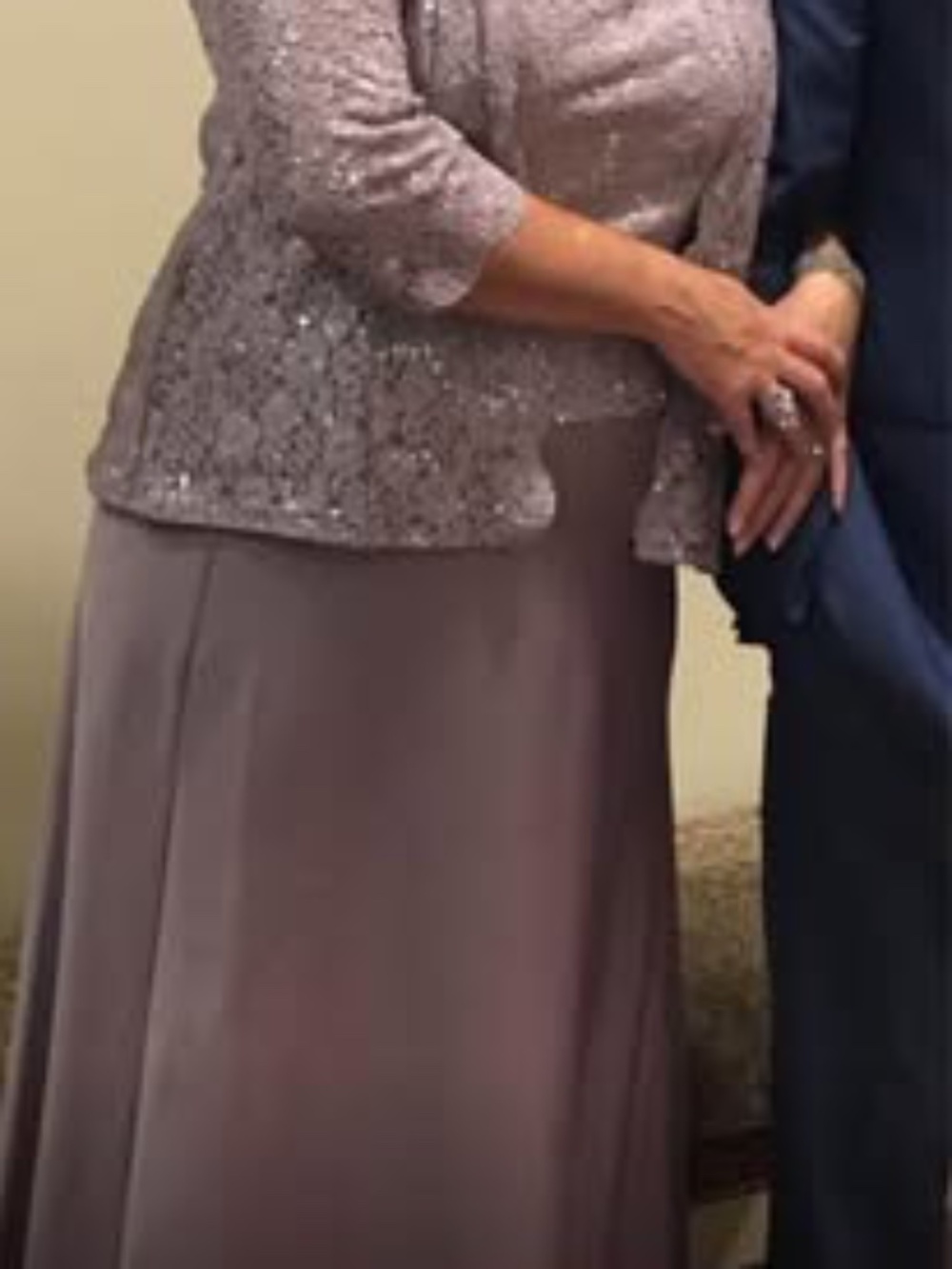 Mother of the Groom Formal Dress 2-Piece Mauve Taupe Sequin Jacket Wedding